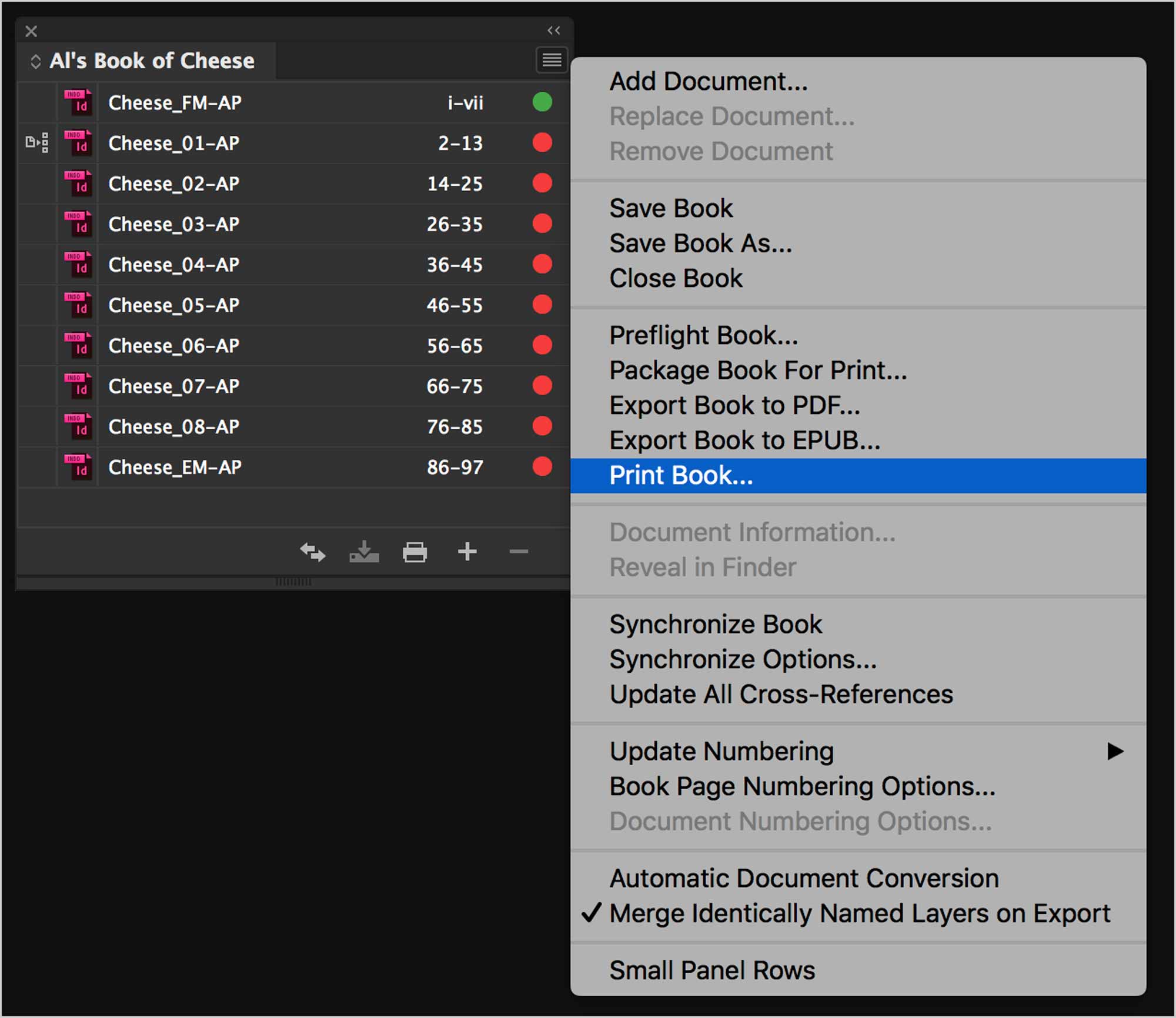 indesign-book-output-menu