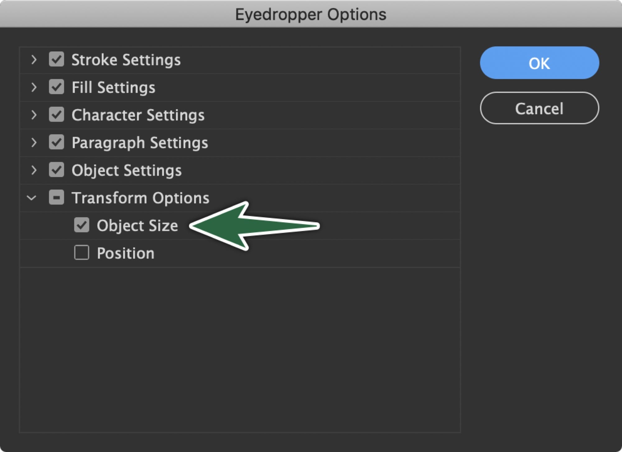 InDesign sample dimensions