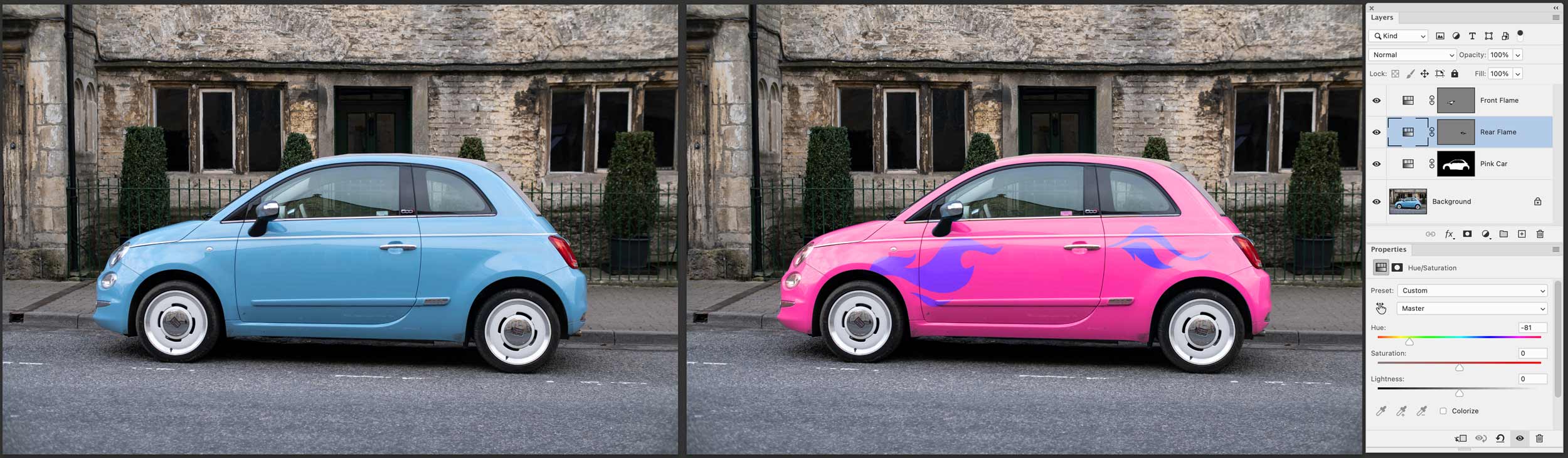 photoshop-adjustment-layers-pink-car