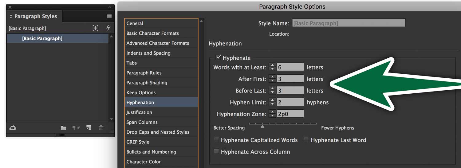 turn off hyphenation in indesign